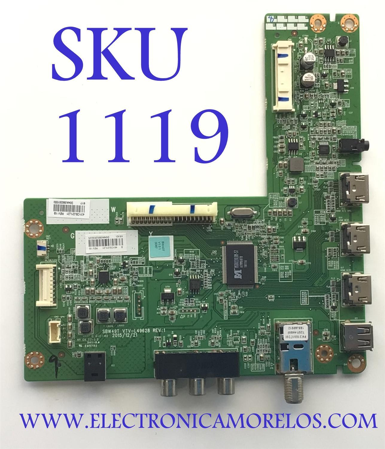 MAIN PARA TV TOSHIBA / NUMERO DE PARTE 461C8J21L21 / 431C8J21L21 / SBW49T / VTV-L49628 / PANEL K430WDR / MODELO 43L420U